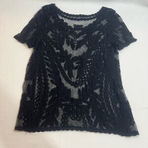 CAPRI Embroidered Mesh Lace Top Medium Blouse Witchy WhimsyGoth Wednesday Adams